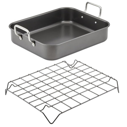 Rôtissoire/Plat de cuisson antiadhésif Rachael Ray avec grille réversible, 41,9 cm x 34,3 cm, gris