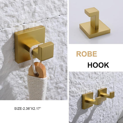 TASTOS Bath Towel Hooks Brushed Gold, 2 Pack Stainless Steel Robe Coat and Clothes Hook, Heavy Duty Wall Hook for Bathroom & Kitchen, Modern Square Style Wall Mounted…