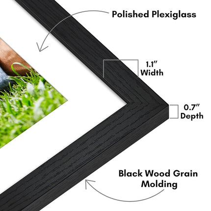 Americanflat 22x28 Poster Frame - Black Engineered Wood with Polished Plexiglass - Matted to 18x24 Photo Size - Hudson Collection - Wide Picture Frame for Wall Display - Black