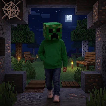 DISGUISE 116909-15L CREEPER HEADPIECE/BLOCK HEAD Minecraft Dress Up & Accessories, Green, One Size