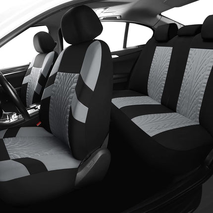 VarCozy Car Seat Covers Full Set, Front Seat Covers And Split Rear Bench Seat Covers For Car, Universal Cloth Seat Covers for SUV, Sedan, Van, Automotive Interior Covers, Airbag Compatible, Black&Grey