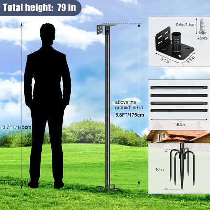 Gtongoko 80 Inch Bird House Pole Kit, Heavy Duty Adjustable Bird Feeder Pole for Outdoors with 5 Prongs Base, Universal Mounting Kit for Bird House and Bird Feeder, Black