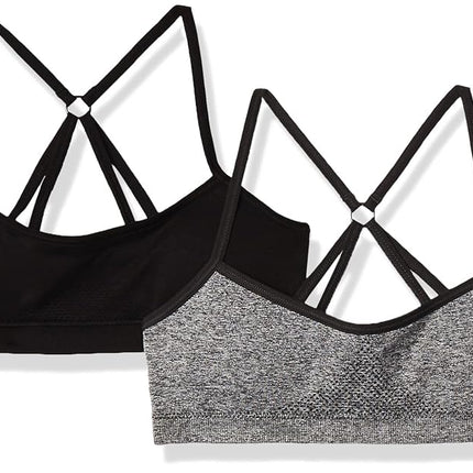 Hanes Lot de 2 brassières de sport sans coutures ComfortFlex Fit pour grandes filles, dos nageur, gris chiné/noir, grande taille