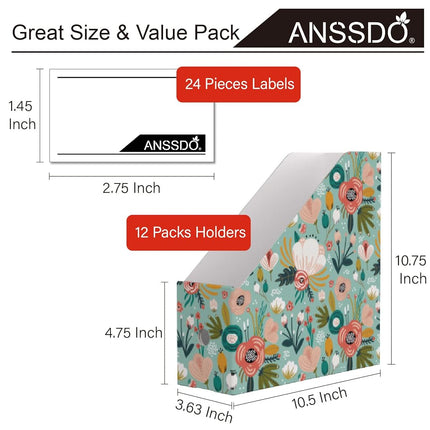 ANSSDO Cardboard Magazine Holder Premium Magazine File Holder Organizer, Magazine File Organizer, Large Volume Magazine Storage Box as Book Bins or Folder Holder for Desk - Teal Floral 12 Pack
