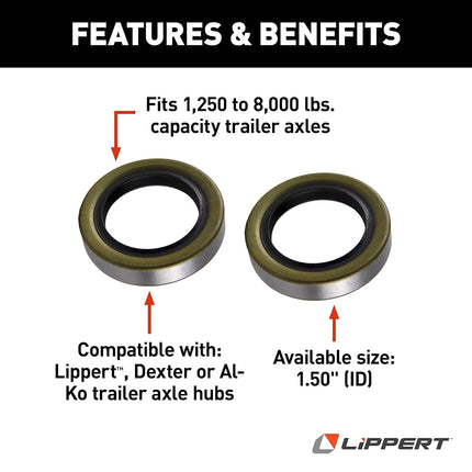 Lippert 333956 RV and Trailer Axle Grease Seal 2200LB 1.5" ID 1.987" OD (Pack of 2)