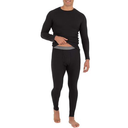 Fruit of the Loom Men's Recycled Waffle Thermal Underwear Set (Top and Bottom) Pajama, Black, X-Large