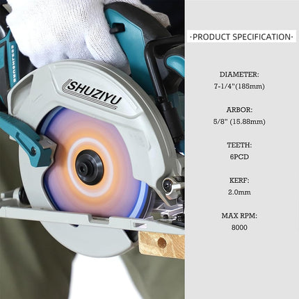 SHUZIYU 7-1/4"(185mm)-6PCD, Arbor 5/8", Polycrystalline Diamond Tipped 6 PCD, Hardie Blade, Fiber Cement Circular Saw Blade