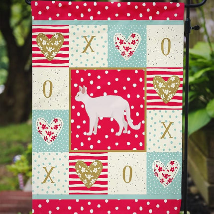 White Devon Rex Cat Love Flag Garden Size