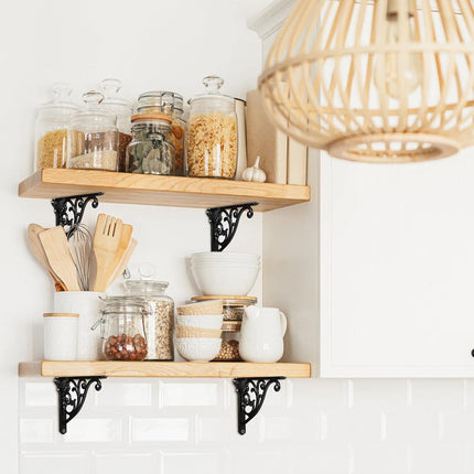 Shelf Brackets 8 Inch 4PCS Heavy Duty Matte Black Wall Bracket Baroque Kitchen Decorative Rack Shelves, Including All Hardware. (4, Black)