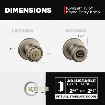 Kwikset Tylo Keyed Entry Door Knob with Microban Antimicrobial Protection Featuring SmartKey Security in Antique Brass (94002-854)