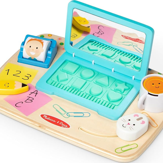 Melissa & Doug Wooden Work & Play Desktop Activity Board | Sensory Toys for Boys & Girls | 12+ Months - FSC Certified