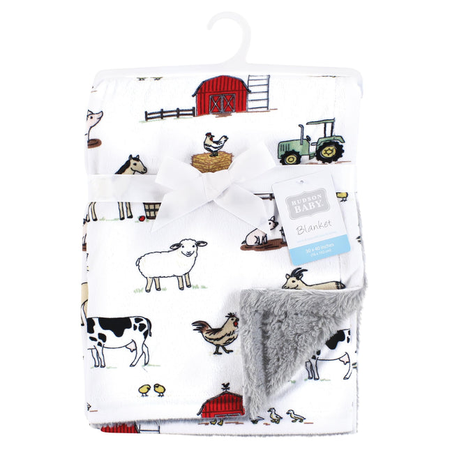 Manta de felpa unisex Hudson Baby con ribete y reverso de piel, diseño de granja, talla única