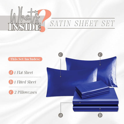 Elegant Comfort Luxurious 4-Piece Silky Satin Sheet Set, Skin and Hair Friendly, Wrinkle, Fade, Stain Resistant with Deep Pockets Fitted Sheet, Cooling Soft Satin Sheet Set, Twin, Royal Blue