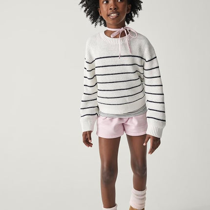 The Children's Place Girls' Long Sleeve Crew Neck Pullover Sweater, Bunnys Tail Stripe, X-Small