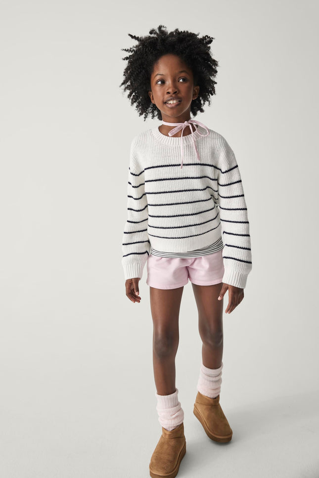 The Children's Place Girls' Long Sleeve Crew Neck Pullover Sweater, Bunnys Tail Stripe, X-Small