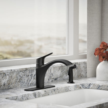 Kohler 30471-BL Rival Single Handle Swing Spout Kitchen Faucet Spray, Pull-Out Side Sprayer, Matte Black
