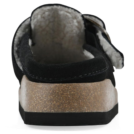 White Mountain Women's Bueno Mule, Black Suede with Faux Fur, 6