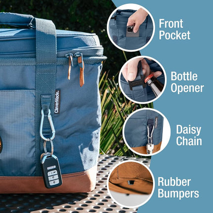 CleverMade Collapsible Cooler Bag, 50 Can Beach & Travel Car Cooler, Folding Soft Cooler, Shoulder Strap, Bottle Opener, Great Car Coolers for Travel, Cleans Easy, Leak Proof Cooler Bag [Ocean]