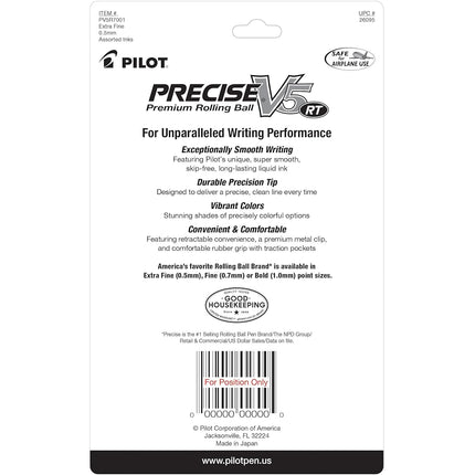 Pilot Precise V5 RT Refillable & Retractable Premium Rolling Ball Pens, Extra Fine Point (0.5mm), Assorted Colors, 7 count (26095)