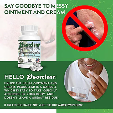 PSORCLEAR-For Psoriasis & Eczema Relief | A Proven Effective and All-Natural Product for Relief of Psoriasis Eczema and Rosacea That Works (120 Count Bottle)-Rated One of the Best!
