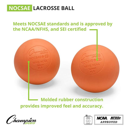 Champion Sports Orange Lacrosse Balls, Official Size - NCAA, NFHS & SEI Certified, 2 Count (Pack of 1)