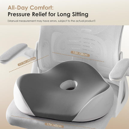 FLORICH Car Seat Cushion for Driving, Memory Foam Seat Cushion for Car Office Chair, Ergonomic Office Seat Chair Cushion for Sciatica Pain Relief, Larger Car Seat Cushion for Trunk - Grey