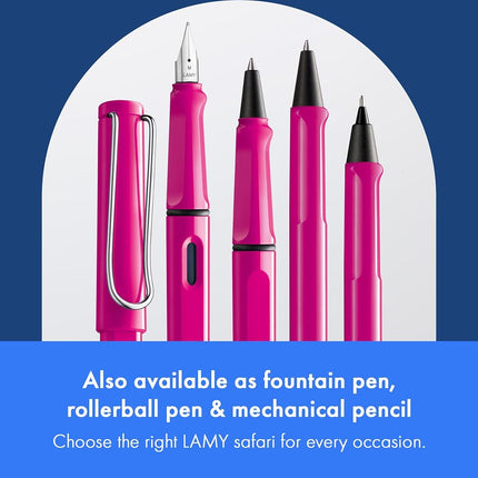 Lamy safari pink - Ballpoint Pen with ergonomic grip & line width M - for pleasant long writing - made of robust ASA plastic – including large capacity refill M 16 in blue
