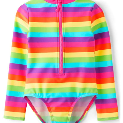 Gymboree Girls' and Toddler Long Sleeve Rashguard One Piece Swimsuit, Time for Teal, 3T