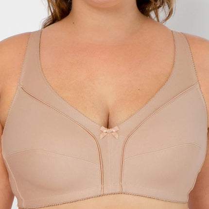 Fruit of the Loom Women's Seamed Soft Cup Wirefree Cotton Bra, White/Sand, 36D