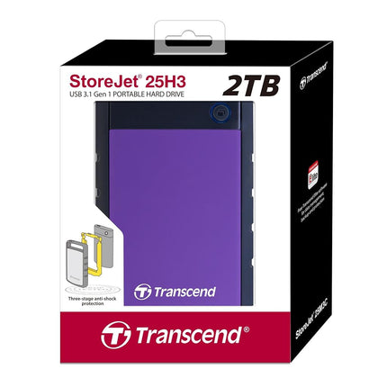 Transcend StoreJet 25H3 2TB Rugged Portable Hard Drive, Shock Resistant USB 3.1 Gen 1, Purple -TS2TSJ25H3P