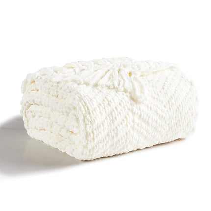 CREVENT Knitted Decorative Throw Blanket for Couch Sofa Chair Bed, Soft Breathable Lightweight for Spring Summer Fall (127x152cm Ivory)