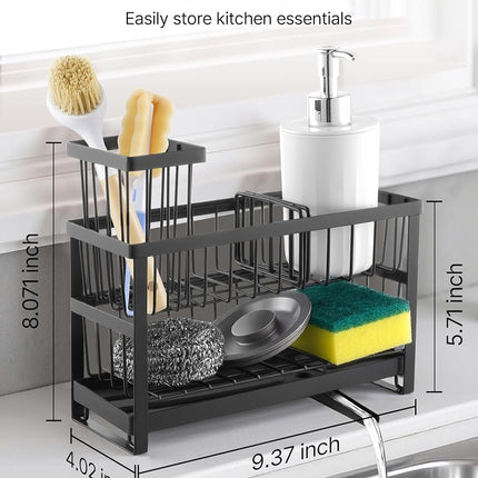 VEVOR Organisateur d'évier de cuisine, support d'éponge à 2 niveaux pour évier de cuisine avec porte-brosse et séparateur hauts, égouttoir rotatif, organisateurs et essentiels de rangement de comptoir