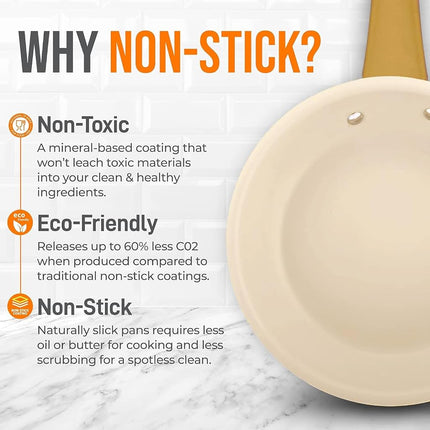 8” Small Fry Pan - Small Skillet Nonstick Frying Pan with Golden Titanium Coated Silicone Handle, Ceramic Coating, Stain-Resistant and Easy to Clean, Professional Home Cookware