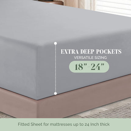 Elegant Comfort 1500 Premium Hotel Quality 18-24 Inches Deep - Extra Deep Pocket Single Fitted Sheet for High Mattress, Luxury and Softest, Smart Pocket - Wrinkle Free, King, Silver