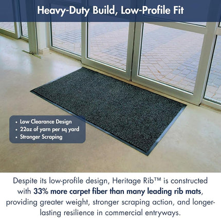 NoTrax 117 Heritage Rib Entrance Mat, for Lobbies and Indoor Entranceways, 3' Width x 5' Length x 3/8" Thickness, Gray