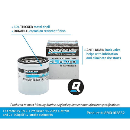Quicksilver 8M0162832 Oil Filter for Select Mercury 9.9-30 HP Outboards