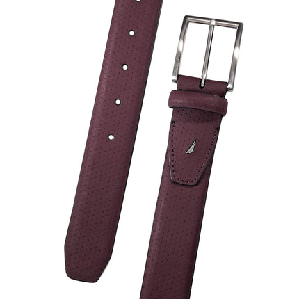 Nautica Men's Dress Leather Belt for Suits and Pants | Classic | Business | Fashion | Adjustable | Metal Buckle, Perforated Dress - Zinfandel, 34"