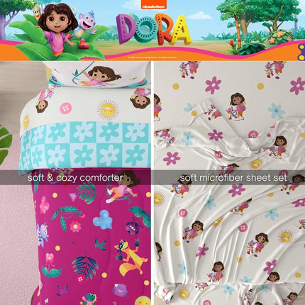 Franco Comforter and Sheet Set with Sham, Microfiber, Dora The Explorer, 5 Piece Twin Size
