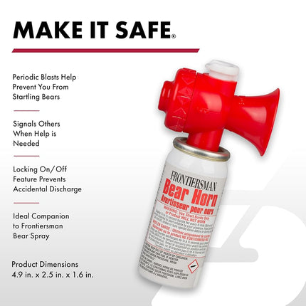 SABRE Frontiersman Bear Horn, 130dB Audible up to 1.8 km, Non-flammable and Eco-Friendly, On/Off Lock Prevents False Alarms, 60 ¼ Second Explosions, Bear Spray Companion, Designed and