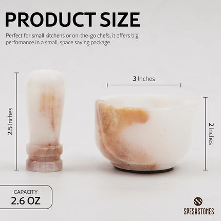 Marble Mortar and Pestle Set White Onyx 3 Inch Handmade Grinder Bowl for Kitchen Decor - Small Mortar and Pestle Set, Herb Grinder Spice Grinder, Pill Crusher