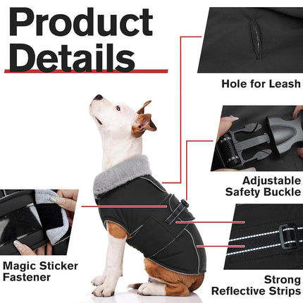 Lelepet Warm Dog Coats for Large Dogs Waterproof Dog Jacket Reflective Pet Fleece Vest Windproof Cold Weather Coats with Adjustable Buckle & Leash Hole, Black, M
