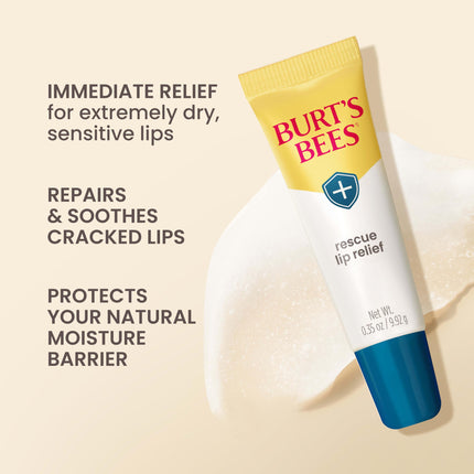Burt's Bees Rescue Lip Relief with Shea Butter and Echinacea, 100% Natural Origin, 3 x 9.9 g, Moisturising, for All Skin Types
