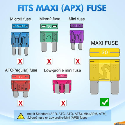Nilight 32 Pcs Blade Fuses Maxi APX Replacement Fuses 20A 30A 40A 50A 60A 70A 80A 100AMP Assortment Kit for Cars Trucks RVs Boats Automotives Vehicle Campers SUV