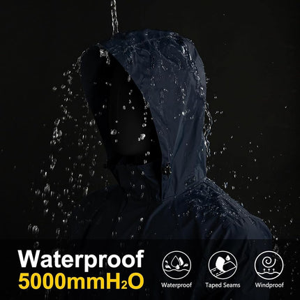33,000ft Packable Rain Jacket Men's Lightweight Waterproof Rain Shell Jacket Raincoat with Hood for Golf Cycling Windbreaker, Dark Blue, Small