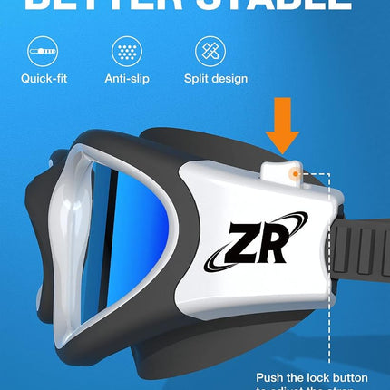 ZIONOR Lunettes de Natation, G1 Grand Angle Polarisées Anti-UV Anti-Buée Étanches avec Verres Miroirs/Fumée Sangle Réglable Confort pour Adultes Hommes Femmes Juniors - Nage en Eau Libre/Intérieur