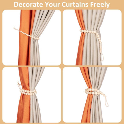 KLOGTSIND Wood Bead Curtain Tiebacks, 6 Pack Curtain Tie Backs with Hooks