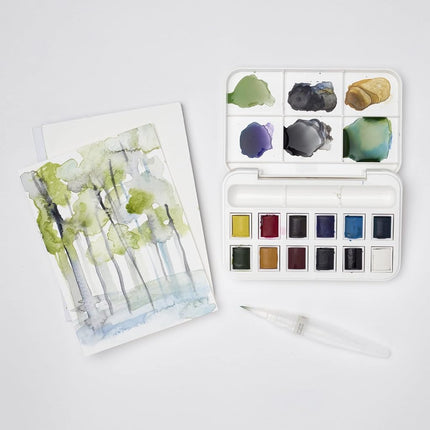 Winsor & Newton, Cotman Watercolour, 'Water Brush Pocket Set' , 12 x Half Pans + 1 x Water Brush