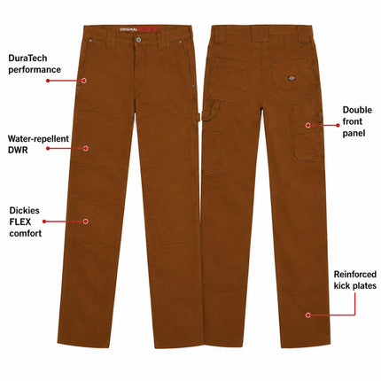 Dickies Women's Flex Duratech Straight Fit Pants, Brown Duck, 14