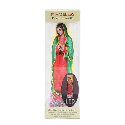Stonebriar LED Saint Prayer Candle — Automatic Timer, Flameless Candle for Prayer, Memorials & Religious Décor, Virgin of Guadalupe, 8.2"