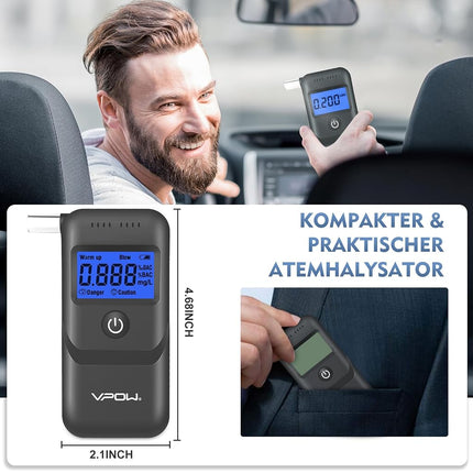 VPOW Breathalyzer, Alcohol Breathalyzer to Test Alcohol with Digital Blue LCD Display, Grade Accuracy Personal Breathalyzers Alcohol Tester for Personal Home Professional Use - Gray